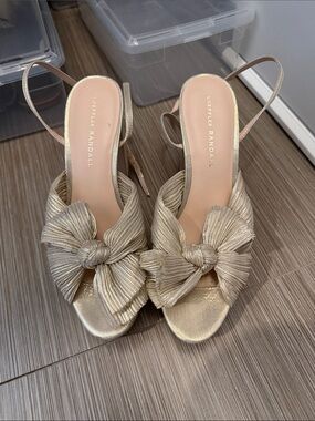 Loeffler Randall Metallic Gold Bow Slingback Heels